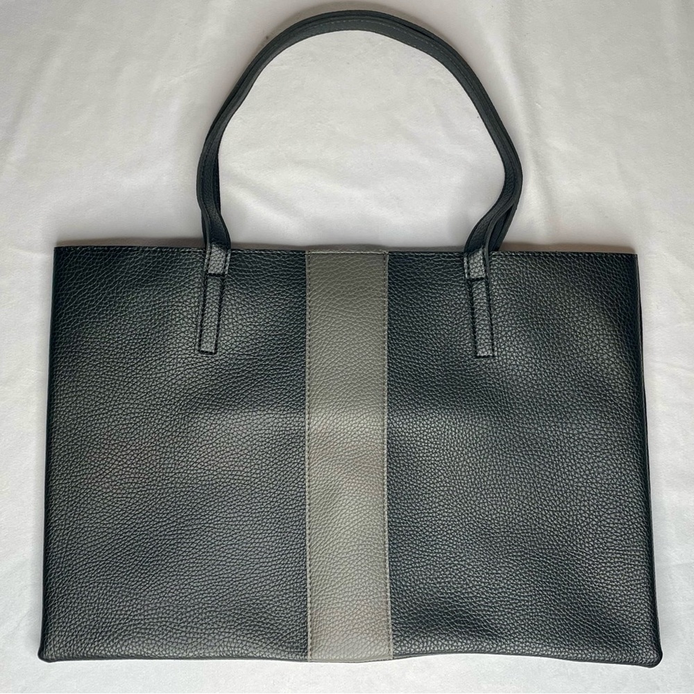 Vince Camuto Womens Black Gray Vegan Pebbled Soft Leather Tote Bag New in Duster